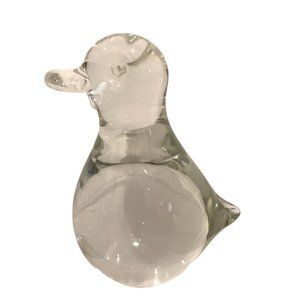 Unbranded Clear Art Glass Duck Figurine Paperweight 4" Tall Bird Easter Spring